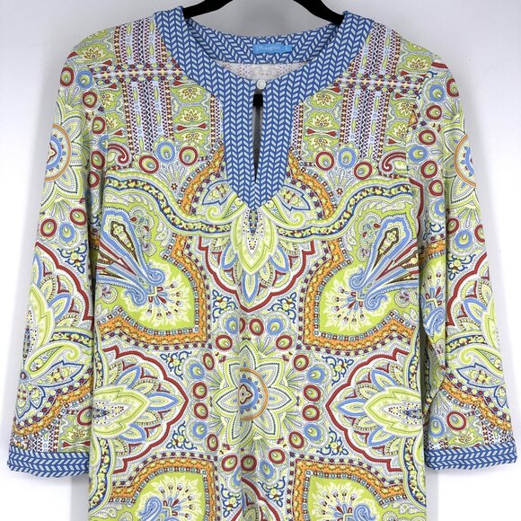 J. McLaughlin Bright Paisley 3/4 Sleeve Shift Dress Catalina Cloth Small - Picture 2 of 8